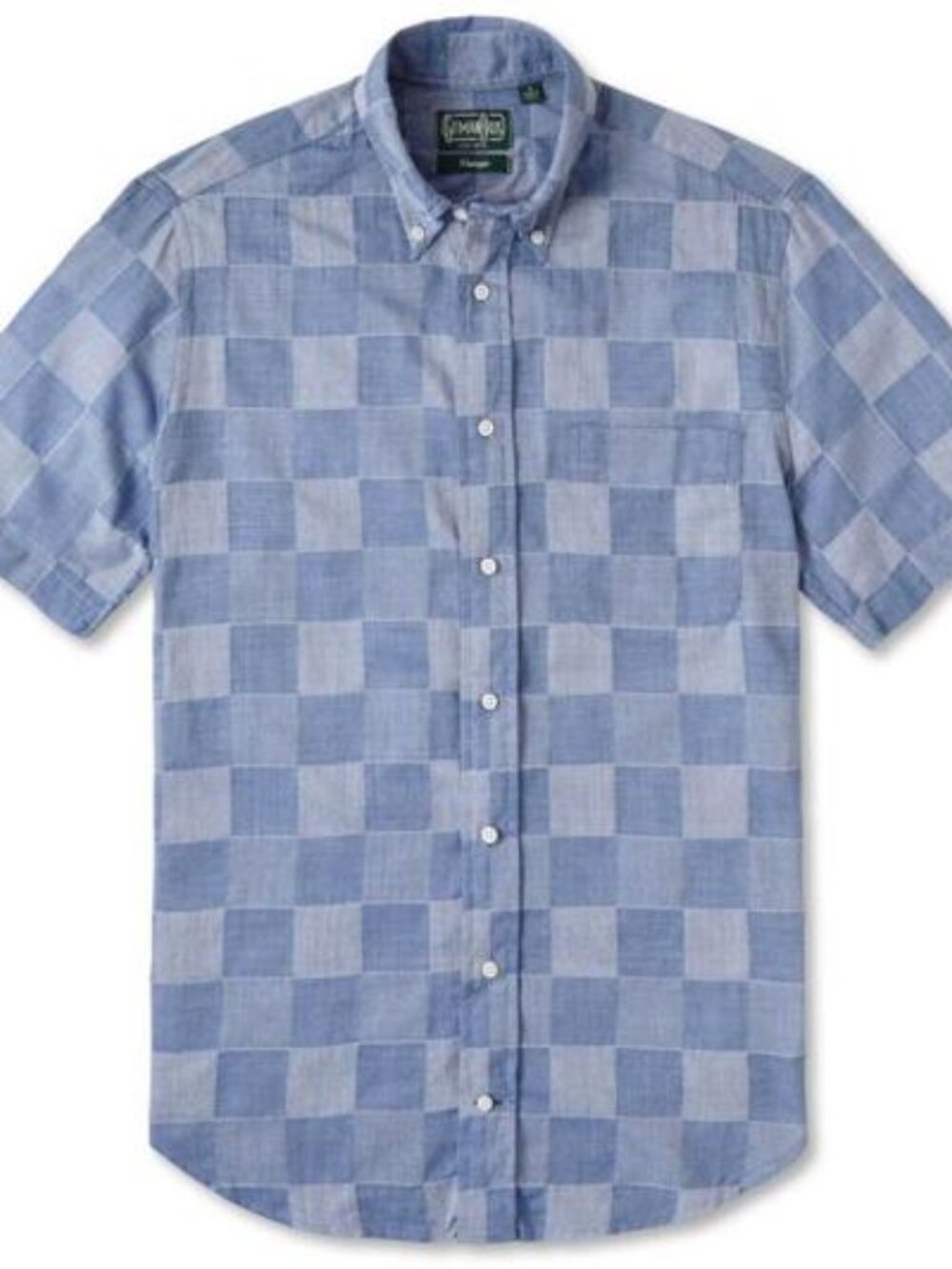 Gitman Vintage Blue Patchwork Shirt Men's Short-Sleeved Oxford Sz. Large
